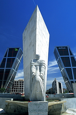 Spain, Madrid, Plaza De Castilla Square & Kio Towers