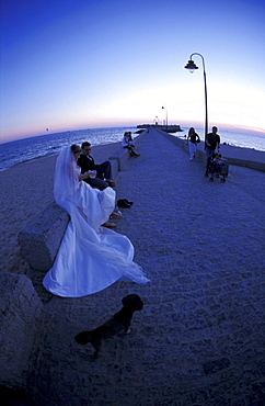 Spain, Andaloucia, Cadiz, Just Married Couple At Night Fall