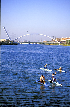 Spain, Andaloucia, Sevilla, Cruise On The Guadalquivir River, Rowers