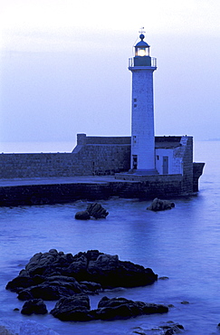 France, Corsica Island, Corse-Du-Sud, Propriano, The Harbour & Lighthouse At Dusk