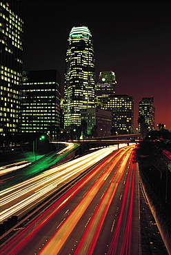 Usa, Los Angeles, Downtown, Hollywood Freeway At Night
