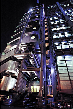 UK, London, Llyods Blg At Night (Norman Foster Architect)