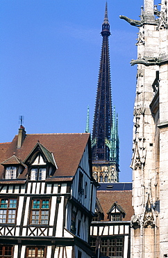 France, Normandie, Rouen(76), Medieval Wooden Houses & The Gothic Cathedral Belfry