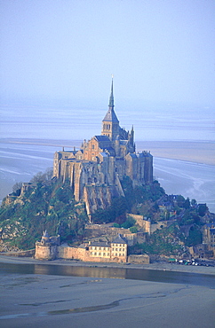 France, Normandy, Manche (50), Mont Saint Michel Aerial At Dusk