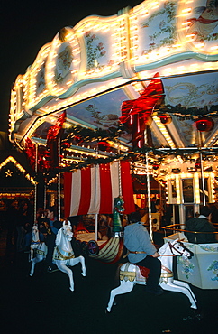 France, Lorraine, Moselle (57), Metz, Merry Go Round At Night During Xmas Market