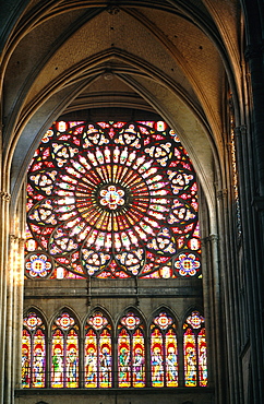 France, Champagne, Marne (51), Reims, The Gothic Cathedral, Large Stainedglass Window