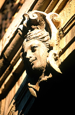 France, Burgondy, Cote D'or (21), City Of Dijon, Entrance Of An Historic Mansion, Keystone Carved As A Woman Head