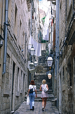 Croatia, Dalmatia, Dalmatian Coast, Fortified City Of Dubrovnik, Narrow Street In The Old City