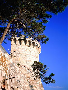 Croatia, Dalmatia, Dalmatian Coast, Korcula Island, Venetian Tower On The Fortified City Ramparts 