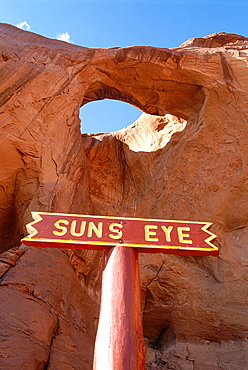 Usa, South West, Arizona & Utah, Navajo Reservation Of Monument Valley, Window In Red Rocks Called Suns Eye By Navajo