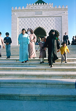 Morocco, Rabat, Women Leaving The Mohamed V Mausoleum At Hassan Tower After Visiting On Friday