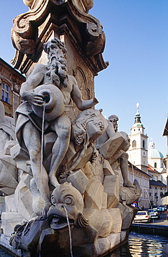 Slovenia, Ljubljana (Lubiana), The Old Town Cathedral Square, The Baroque Era Fountain