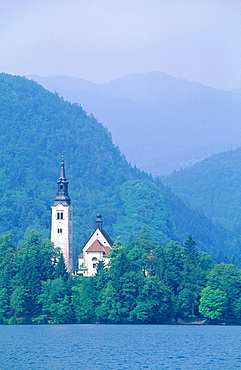 Slovenia, The Julian Alps, Bled Lake (Alt 501m) And The Church Of Vows On An Island