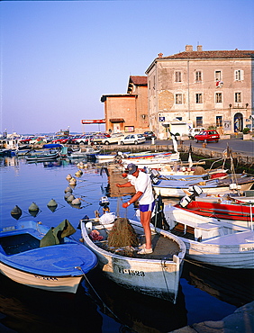 Slovenia, Adriatic Coast, Piran, Fishing Boats On The Seafront