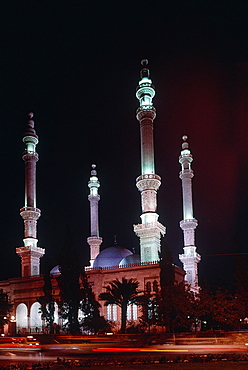 Syria, Aleppo, The New Mosque Illuminated At Night