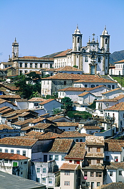 Brazil, Minas Gerais, Overview On The Historic City Of Ouro Preto, On Top Of A Hill Church Igreja Do Carmo