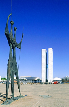 Brazil, Goias, Brasilia, The Administrative Capital Created Par President Kubitschek And Designed By Brasilian Town Planner Lucio Costa & Architect Oscar Niemeyer, Bruno Giorgi Sculpture Gueireros Dedicated To Brasilia Workers On The Three Powers Square