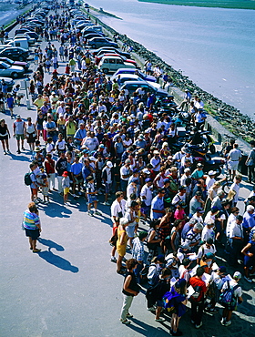 France, Normandy, Manche (50), Mont Saintmichel, Visitors Queueing At The Entrance In Summer