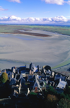 France, Normandy, Manche (50), Mont Saintmichel, Overview On The Bay From Top Of The Mont St Michel Abbey