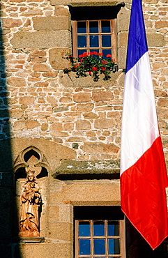 France, Normandy, Manche (50), Mont St Michel, The City Hall Facade With French Flag