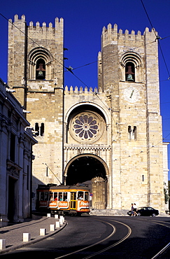 Portugal, Lisbon, The Cathedral Se And A Tramway