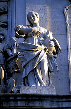 Portugal, Lisbon, Sculpted High Relief On The Baroque Church La Estrella Facade