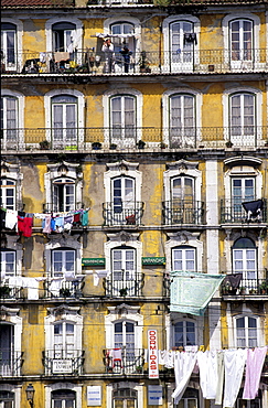 Portugal, Lisbon, Alfama Quarter, Multisorey Housing Building With Drying Linen