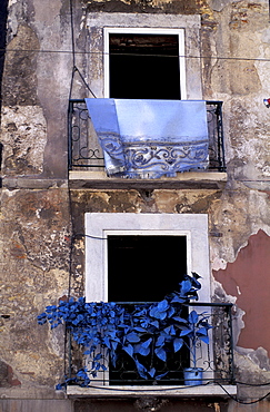 Portugal, Lisbon, Barrio Alto Quarter, Anonymous Art Work On A Decrepit Facade