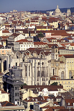 Portugal, Lisbon, Overview On The City From St Georges Castle (Castello Sao Jorge), The Gustave Eiffel Lift And Carmo Church