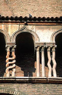 Italy, Emilia Romagna, Ferrara, Pillars On The Cathedral (Duomo) Main Facade