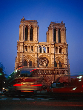 Notre Dame de Paris Cathedral at dusk, Paris, France, Europe