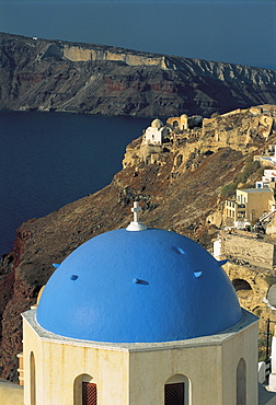 Santorini, Blue Church Cupolos Angeles, Greece