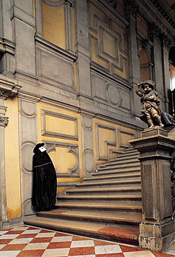 Ca Rezzonico Stairs And Masked Man, Venice, Italy