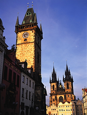 Tyn Cathedral And City Hall Tower, Prague, Czech Republic