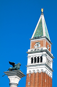 Lion Column And San Marco Campanile, Venice, Italy