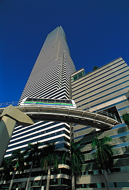 Metrorail And Skyscraper, Miami Downtown, Florida, Usa