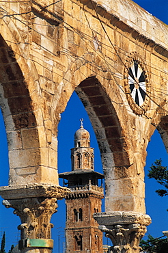 Mount Moriah Minaret And Omar Column, Jerusalem, Israel