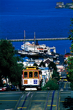 Mason Street, Cable-Car & Harbour At Rear, San Francisco, Usa