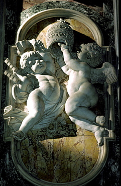 Italy, Rome, Vatican, San Peter Basilica, Detail Of A Pile, Angels Sunlighted