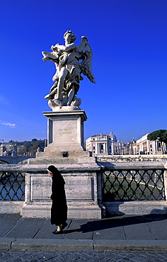 Italy, Rome, Ponte San'angelo, Angel Statues By Bernini, Nun Passing By