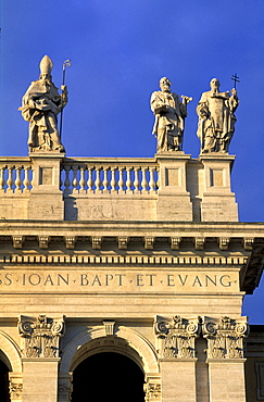 Italy, Rome, San Giovanni De Latrano Basilica, The Statues On Top Of Main Facade