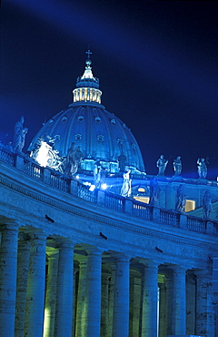 Italy, Rome, Vatican, St. Peterõs Square, The St. Peter Cupola At Night Illuminated