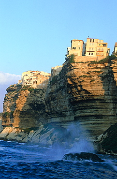 France, Corsica, South, Bonifacio, View Of The Cliffs And Overhanging Citadel At Sunrise