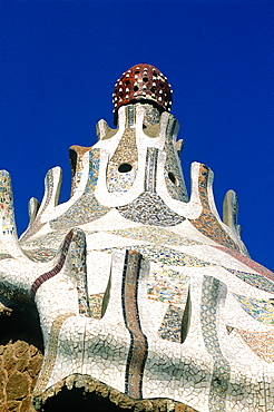 Spain, Catalonia, Barcelona, Park Guell Designed By Gaudi, Detail Of Chimney