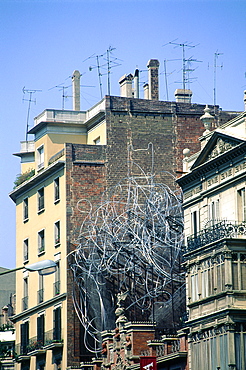 Spain, Catalonia, Barcelona, Fundacio Tapies With A Sculpture On The Roof