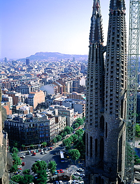 Spain, Catalonia, Barcelona, Sagrada Familia Designed By Gaudi, Overview On The City From A Belfry