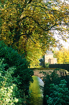 Netherlands, Country, Utrecht Vicinity, Landscape With Canal And Stone Bridge