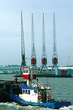 Netherlands, Rotterdam, The Harbour, Tug And Cranes