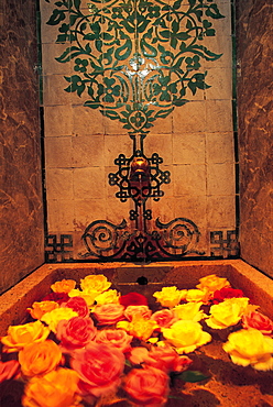 Morocco, Marrakech, La Mamounia Square, Interior Fountain Decorated With Roses