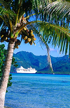 French Polynesia, Gastronomic Cruise On M/S Paul Gauguin, The Ship Anchored In Tahaa Lagoon, View From An Islet 